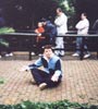 Pete cross-legged... in the queue at Chessington